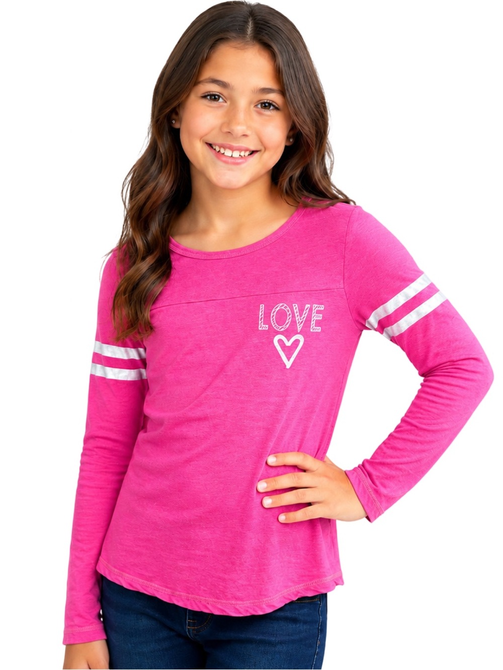 Love @ First Site Girls Pink Graphic Tee Size M (7/8) Heart “LOVE” Shirt